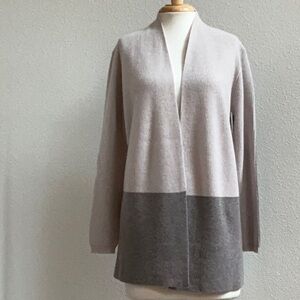 Two-Tone Open Front Cashmere Cardigan
